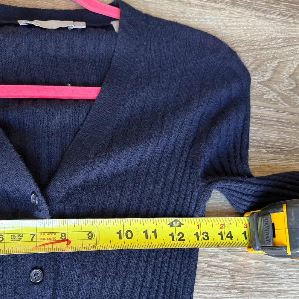 Vince 100% Cashmere Navy Blue Ribbed V-Neck Button Cardigan Sweater - Picture 7 of 8